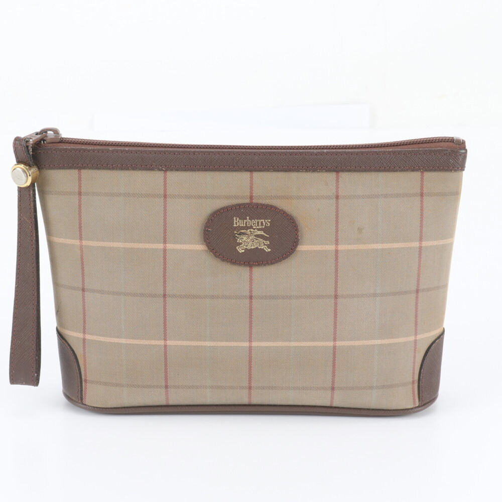 Burberry check pattern leather canvas second bag clutch pouch for men